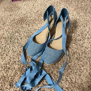 Blue Lace-up Espadrille Wedges